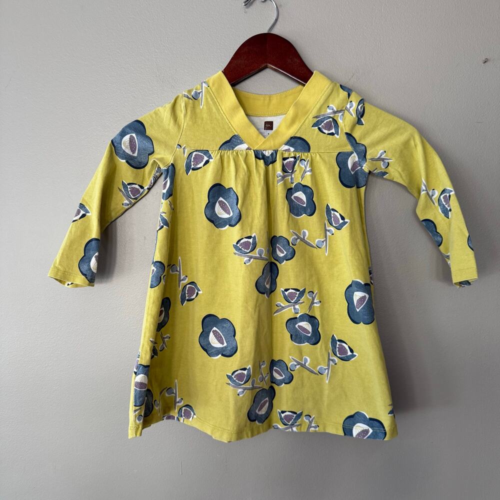 Tea Miki Trapeze Floral Green Cotton Dress Purple Blue Girls Sz 4 Spring Play‎